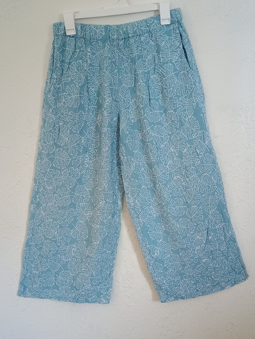 Elegant Blue and White Floral Wide Leg Pants